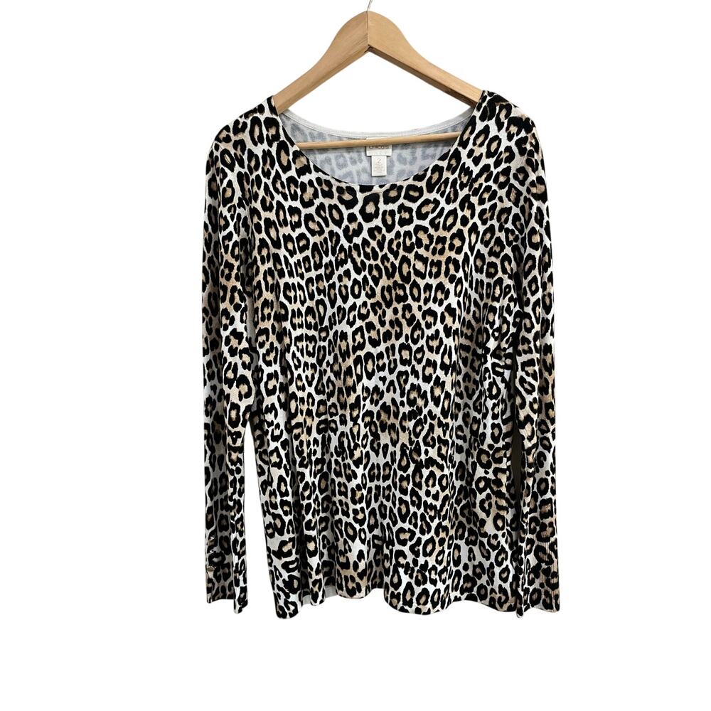 Chico’s Leopard Print Long Sleeve Lightweight Sweater Soft Stretch Casual Size L - Picture 1 of 7